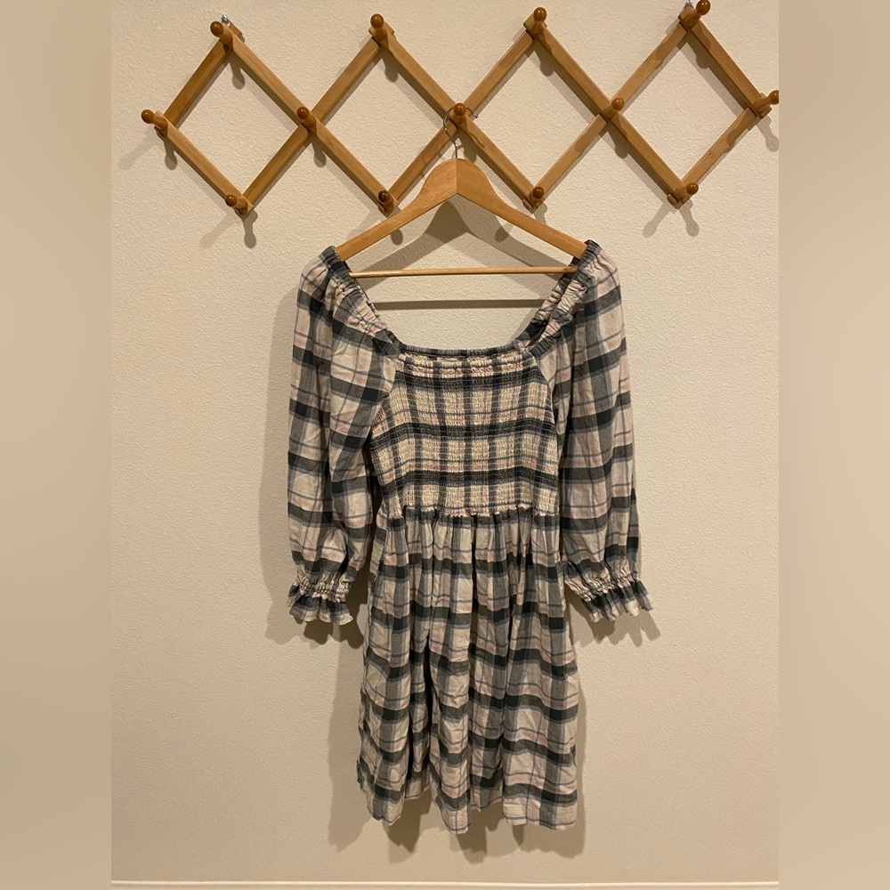 NWOT Madewell Smocked Mini Dress in Plaid, Nursing-Friendly